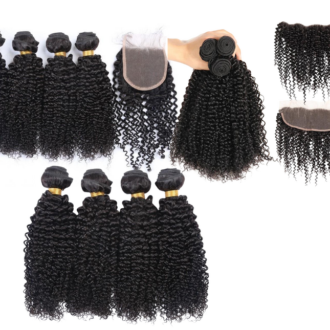 10A Grade 3/4 Kinky Curly Human Hair bundles with 4x4 Closures & 13x4