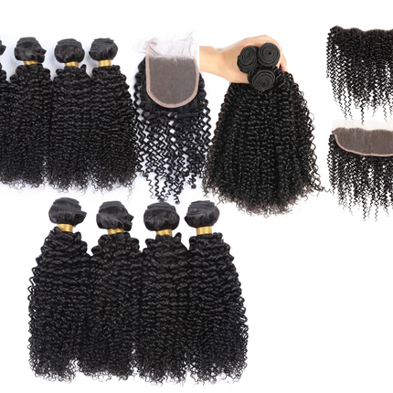 10A Grade 3/4 Kinky Curly Human Hair bundles with 4x4 Closures & 13x4