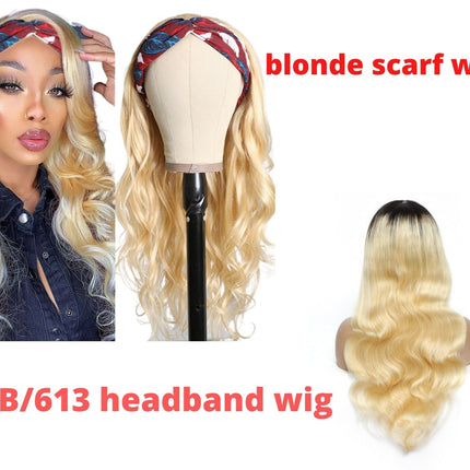 Body Wave #1B/613 Headband Human Hair Wigs For Black Women Blonde Scar