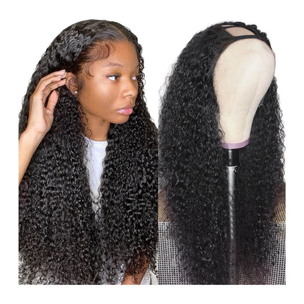 U Part Wig Jerry Curl Human Hair Wigs For Black Women Brazilian Remy H