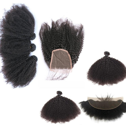 10A Grade 3/4 Bundles Afro Kinky Curly weave with 4X4 Closures & 13x4