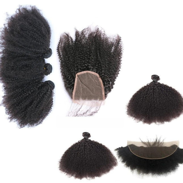 10A Grade 3/4 Bundles Afro Kinky Curly weave with 4X4 Closures & 13x4