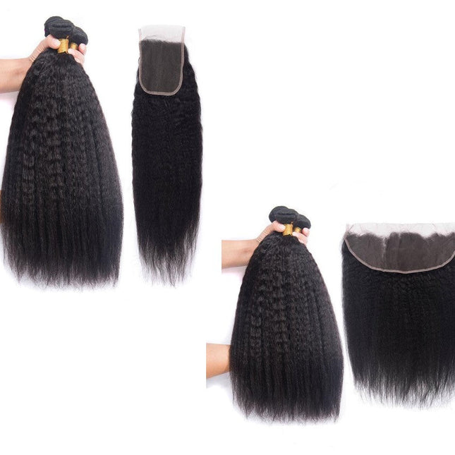 10A Grade 3/4 Kinky Straight Bundles With 4x4 Closures and 13x4 Fronta
