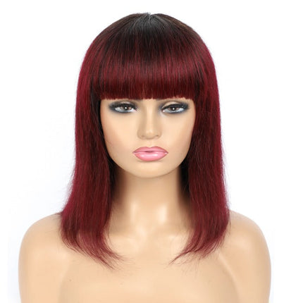 #613 Brazilian 99J Burgundy Short Bob Remy Straight Human Hair Wigs Wi
