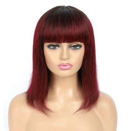 #613 Brazilian 99J Burgundy Short Bob Remy Straight Human Hair Wigs Wi