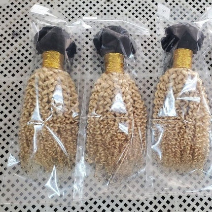 Blonde Kinky Curly #1B/613 Human Hair BUNDLES with CLOSURES & FRONTALS