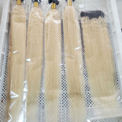 #1B/613 Kinky Straight 3/4 BUNDLES with CLOSURES & FRONTALS #613 Bundl