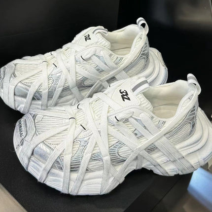 Strap Chunky Women Sneakers Flat Breathable Distressed Running Shoes