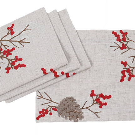 XD19811-Christmas Pine Cone Crewel Embroidered Placemats 14 by