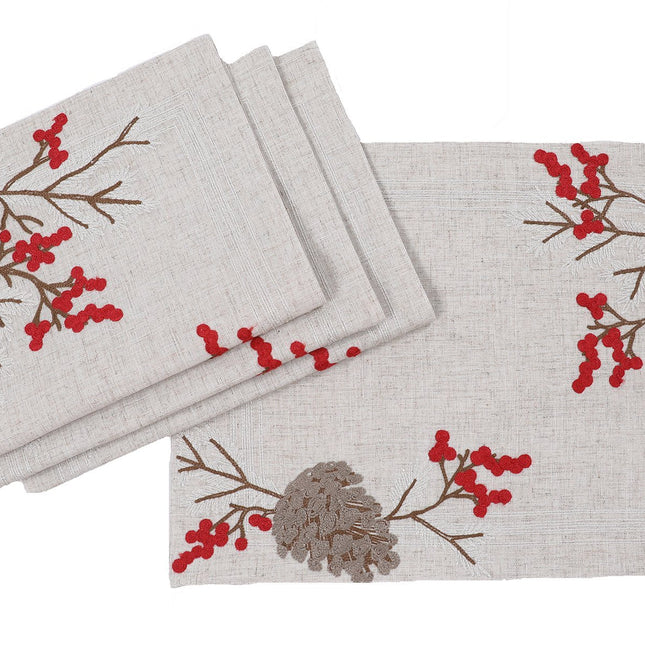 XD19811-Christmas Pine Cone Crewel Embroidered Placemats 14 by