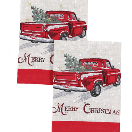 XD19812-Merry Christmas Truck Decorative Towels 14 by 22-Inch, Set of