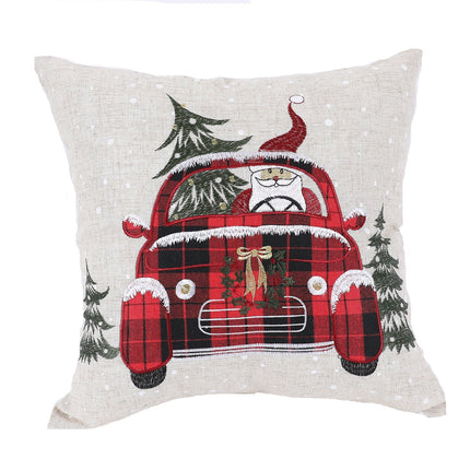 XD19884-Santa Claus Riding On Car Christmas Pillow 14 by 14-Inch