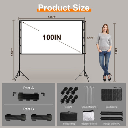1Pc 120inch Or 100inch Projector Screen With Stand 16 9 4K HD Rear