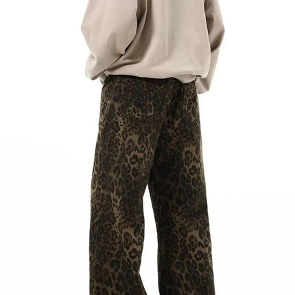 Men's Full Size Leopard Print Wide Leg Jeans Plus Size