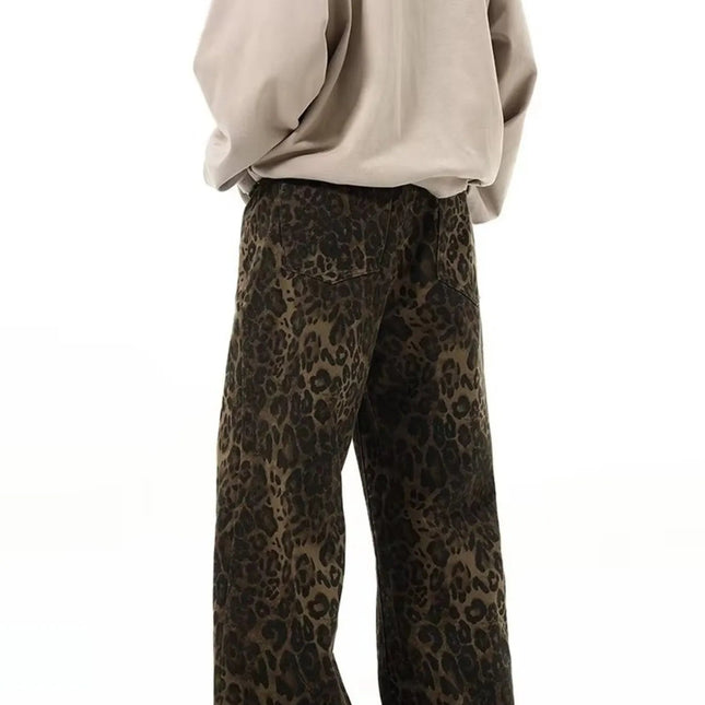 Men's Full Size Leopard Print Wide Leg Jeans Plus Size