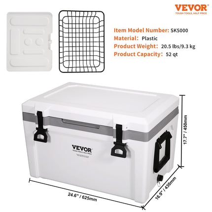 Insulated Portable Cooler, 52 Qt, Holds 50 Cans, Ice Retention Hard