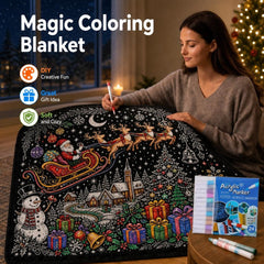 Christmas DIY Coloring Throw Blanket Santa Workshop 24 Acrylic Markers Washable Fleece Doodle Quilt Kids Adults Gifts