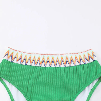 Textured Contrast Banding Bikini High Waist 2pcs Swimsuit