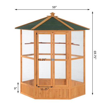 69" Wooden Hexagonal Outdoor Aviary Flight Bird Cage With Covered