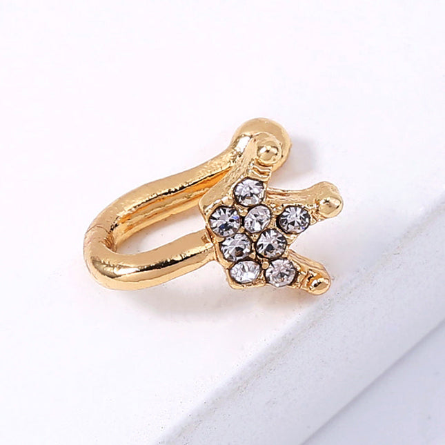 Gold rhinestone nose ring, mini crown rhinestone nose ring, piercing