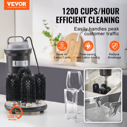 Electric Glass Washer 5-Brush Bar Glass Cleaner 1200 Cups/H For Wine