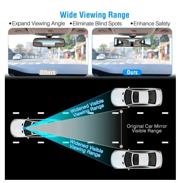 Car Rearview Mirror 11.4in Interior Clip-on Curve Convex Panoramic