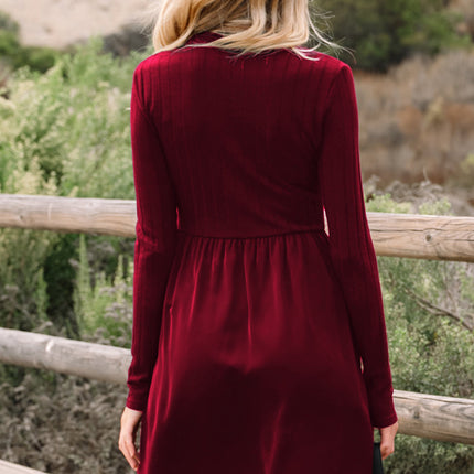 Ribbed Knit Patchwork Long Sleeve Dress
