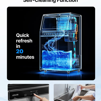 Commercial Ice Maker Machine With Pump, 130Lbs/24H With 33Lbs Storage,
