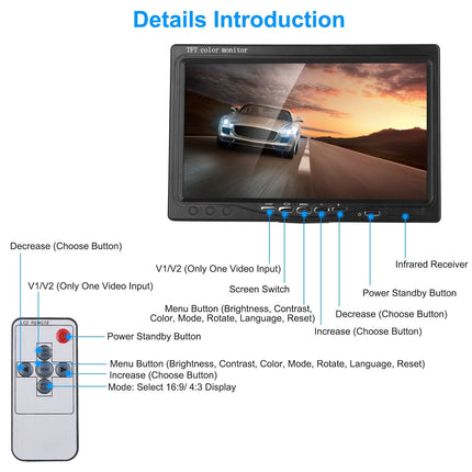 1Pc 7In Screen Backup Camera System Vehicle Rear View Monitor Kit IP67