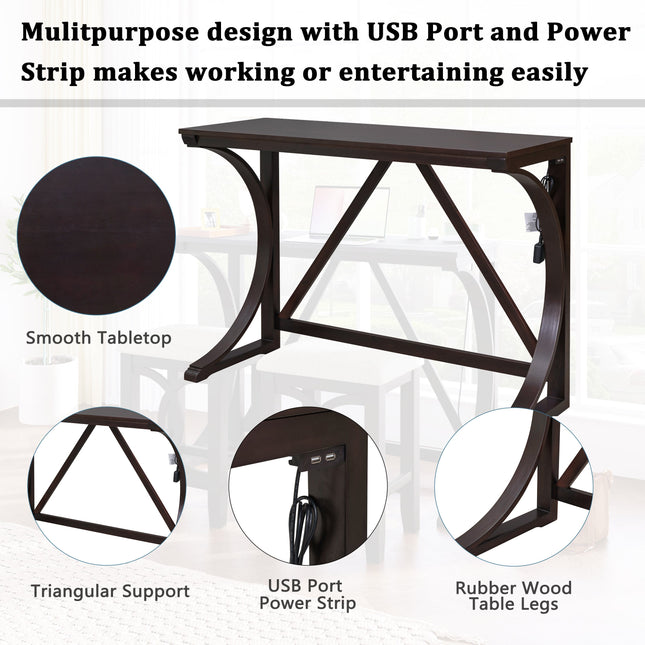 TOPMAx Farmhouse 3- Piece Counter Height Dining Table Set With USB