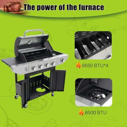 Propane Four-burner Stainless Steel Gas Grill With Side Burners,