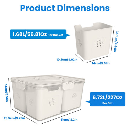 2Pack Airtight Fruit Storage Containers 4 Compartment Food Storage