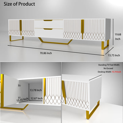 TV Console With Storage Cabinets, Carve Design TV Stand With Metal