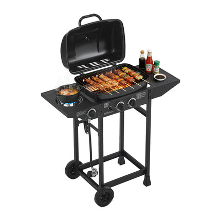 2 Burner BBQ Propane Gas Grill With Side Burner 24000 BTU Output