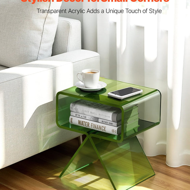 Acrylic Nightstand Side Table, Modern Clear Bedside Table With Storage
