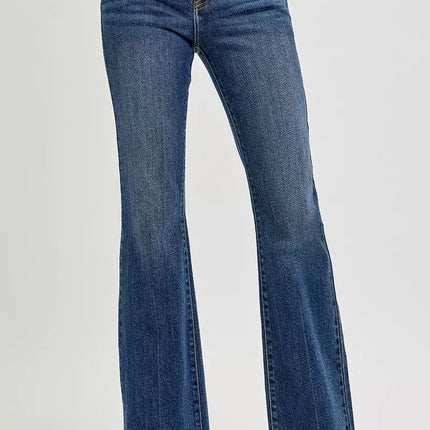 RISEN Full Size Mid Rise Flare Frayed Hem Jeans Plus Size