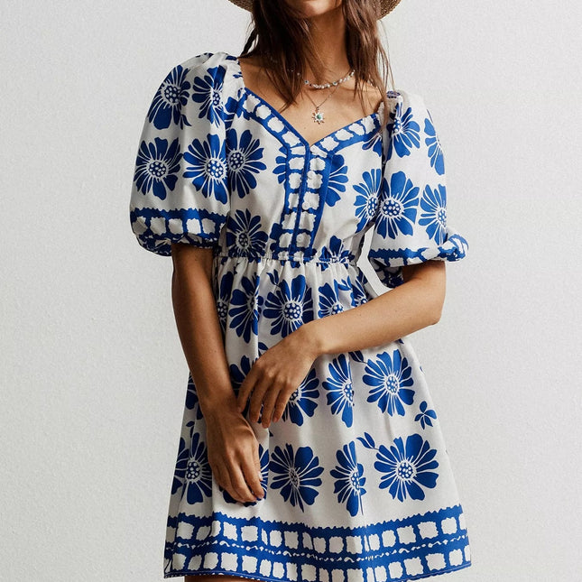 Floral Print Puff Sleeve Mini Dress
