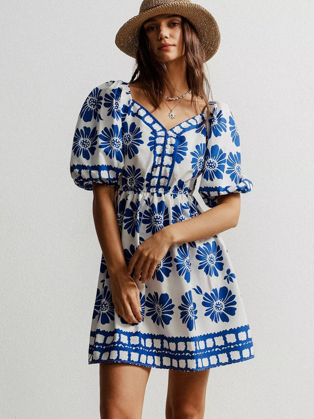 Floral Print Puff Sleeve Mini Dress