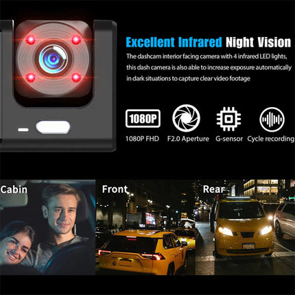 Car Dual Lens Dash Cam HD 1080P Front Rear Inside Video Recorder