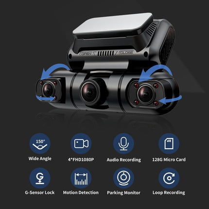 Hainatech 360 Degree View 4 Channel Dash Cam Front And Rear Inside