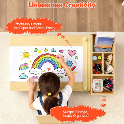 Kids Art Table And Chair Set, Toddler Craft Table With 3 Tiers Storage