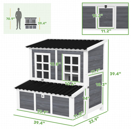 Wooden Chicken Coop With Nesting Box, Pull-Out Tray, Waterproof Roof,