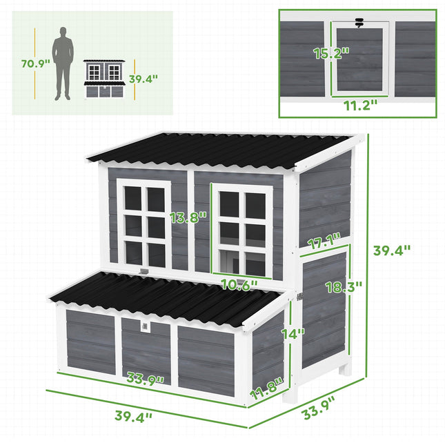 Wooden Chicken Coop With Nesting Box, Pull-Out Tray, Waterproof Roof,