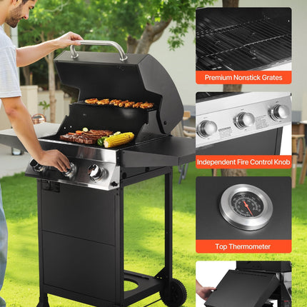 Gas Grill, 3 Burner Propane Gas Grill With Spacious 338 SQ.In Grilling