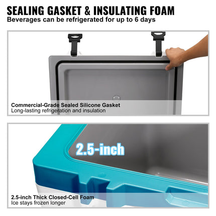 Insulated Portable Cooler, 52 Qt, Holds 50 Cans, Ice Retention Hard