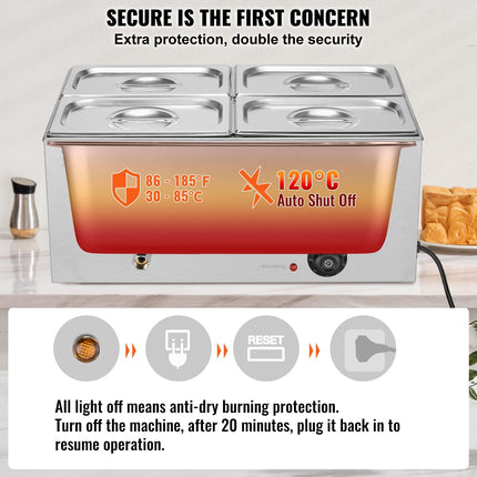 Commercial Electric Food Warmer 4-Pan Countertop Buffet 15.9QT Bain