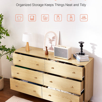 6 Drawer Dresser, Wooden Chest Of Drawers With Sliding With Anti-tip