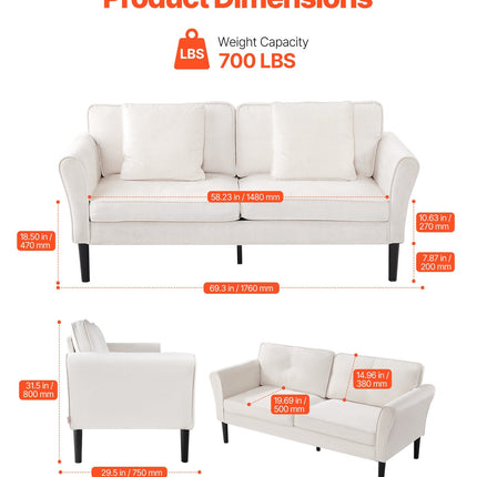Loveseat Sofa, 69-Inch Small Sofa Couch For Living Room, Velvet Fabric