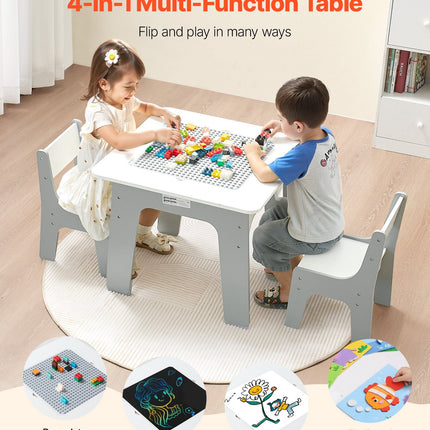 4 In 1 Kid Activity Table And 2 Chairs Set, Graffiti & Building Blocks