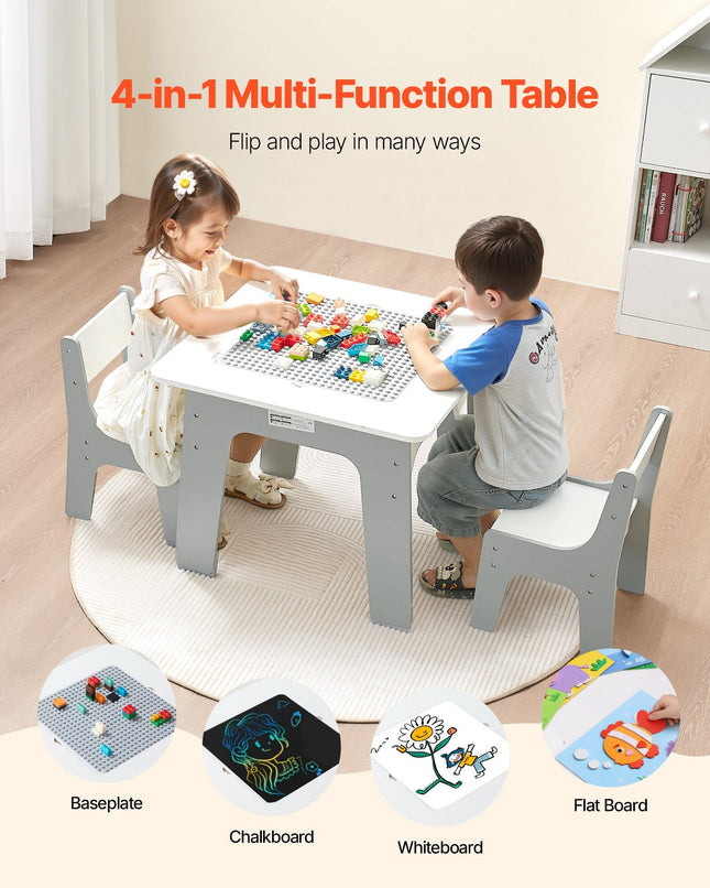 4 In 1 Kid Activity Table And 2 Chairs Set, Graffiti & Building Blocks